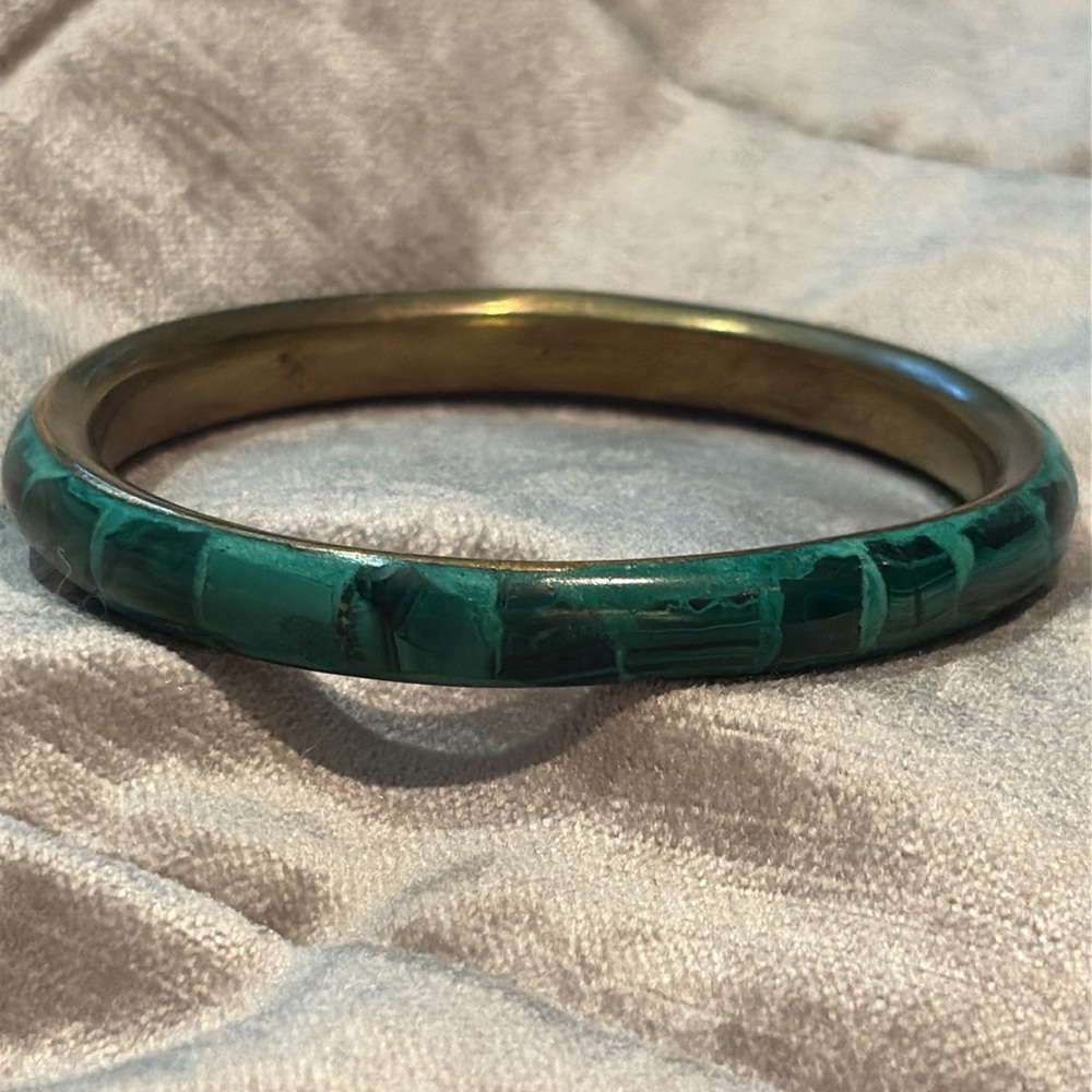 Vintage Green Malachite and Gold Bangle Bracelet
